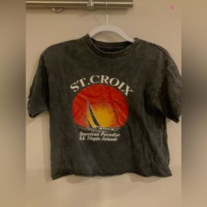 Brandy Melville ST. Croix Graphic Crop T-Shirt - Acid Wash Black